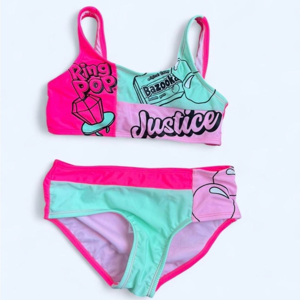 Justice Colorblock Candy Print Bikini - Hot Pink, Mint, Lavender